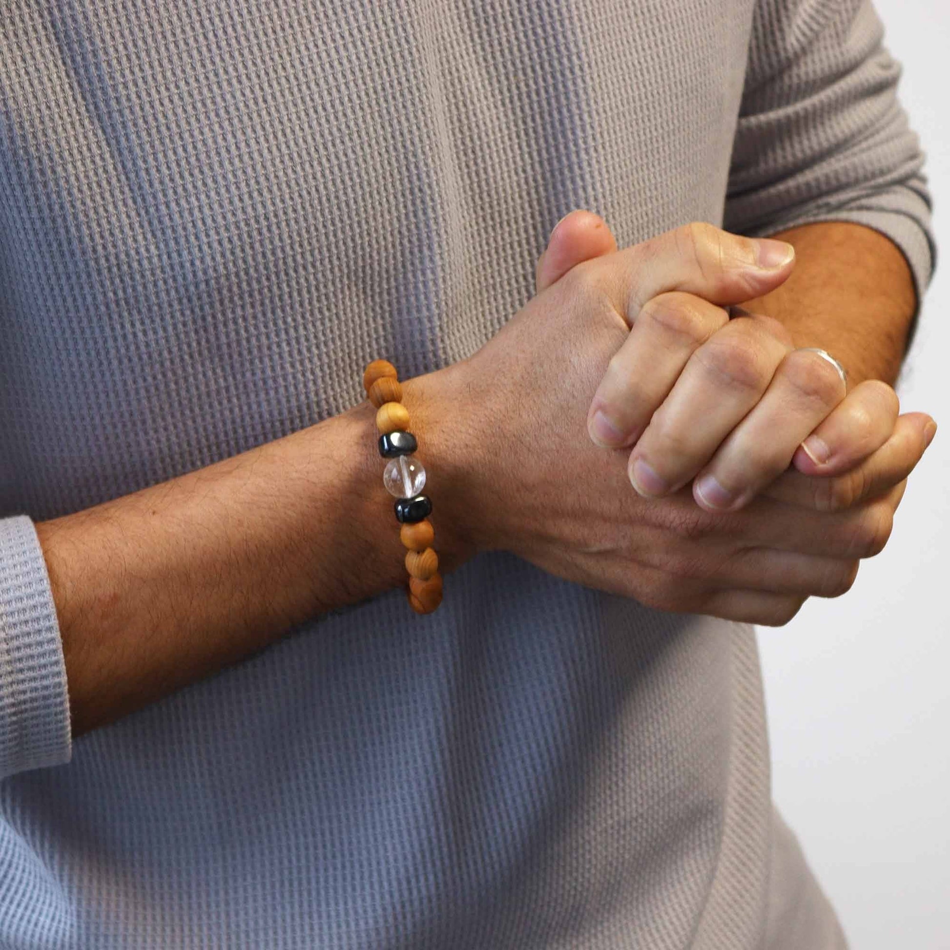 Cedarwood Crown Chakra Bangle with Clear Quartz - Luna Panther