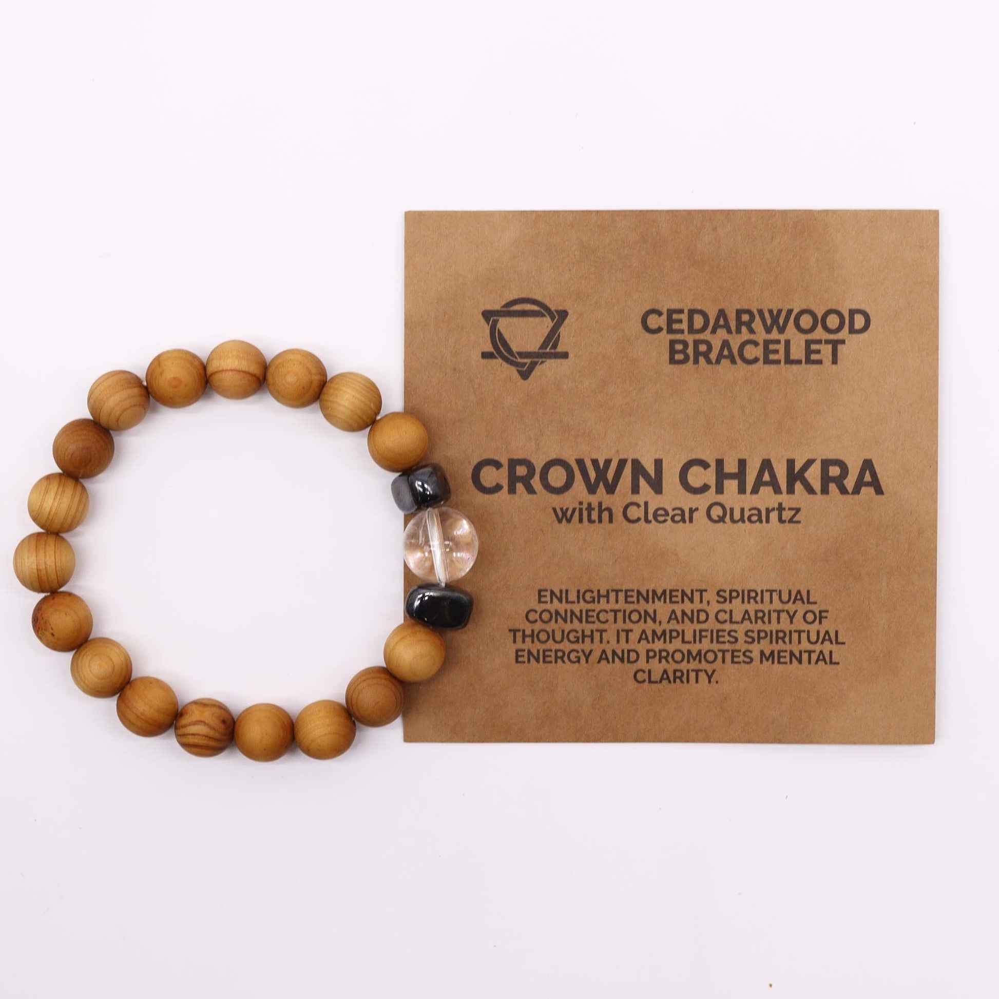 Cedarwood Crown Chakra Bangle with Clear Quartz - Luna Panther