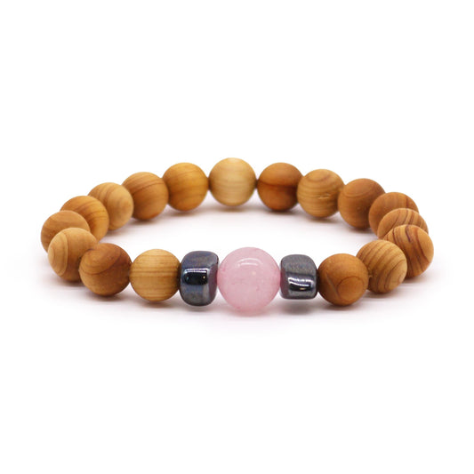Cedarwood Heart Chakra Bangle with Rose Quartz - Luna Panther