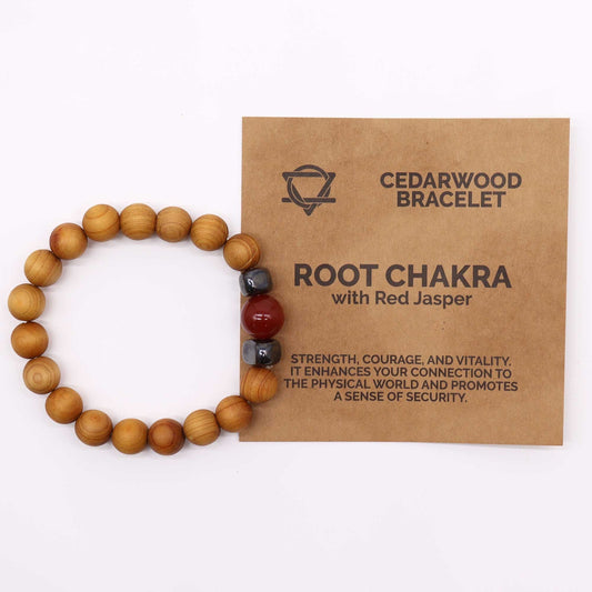Cedarwood Root Chakra Bangle with Red Jasper - Luna Panther