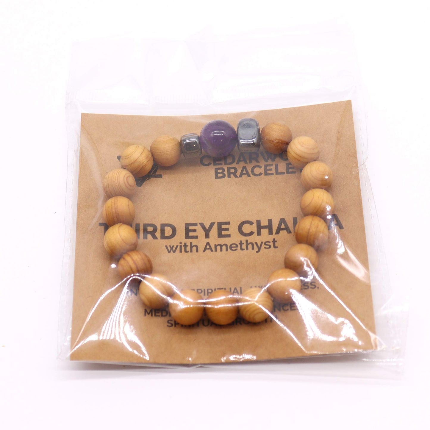 Cedarwood Third Eye Chakra Bangle with Amethyst - Luna Panther