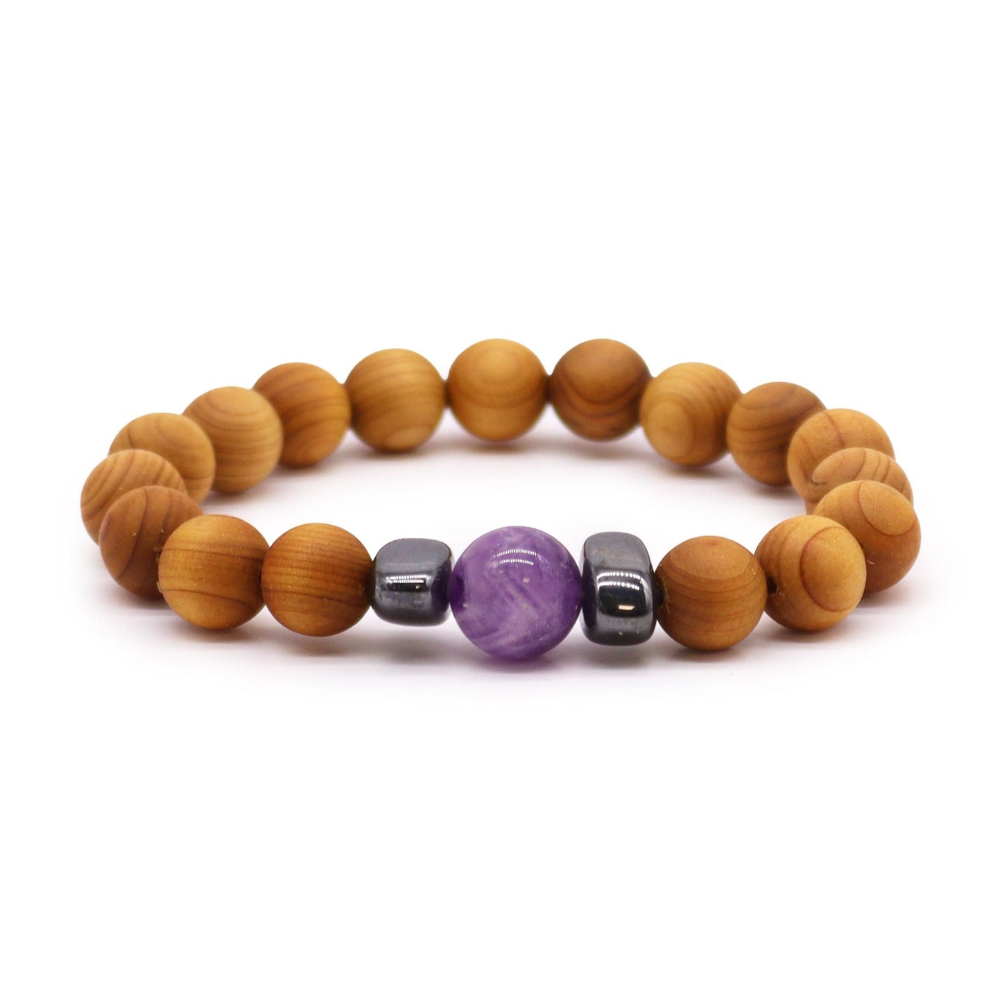 Cedarwood Third Eye Chakra Bangle with Amethyst - Luna Panther