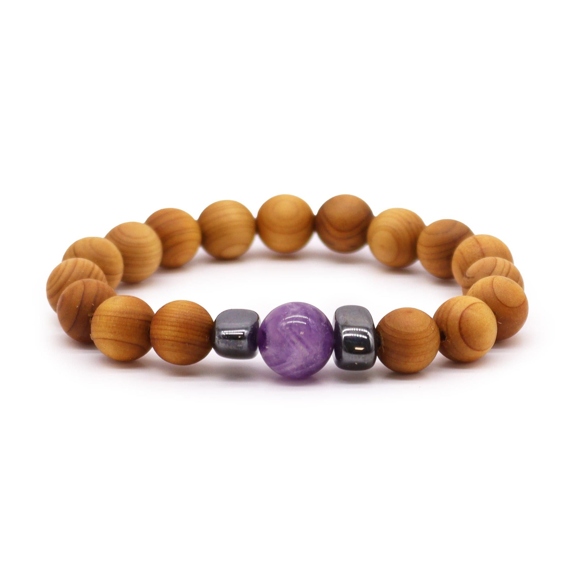 Cedarwood Third Eye Chakra Bangle with Amethyst - Luna Panther