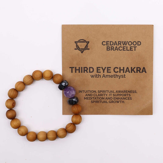 Cedarwood Third Eye Chakra Bangle with Amethyst - Luna Panther alternate view