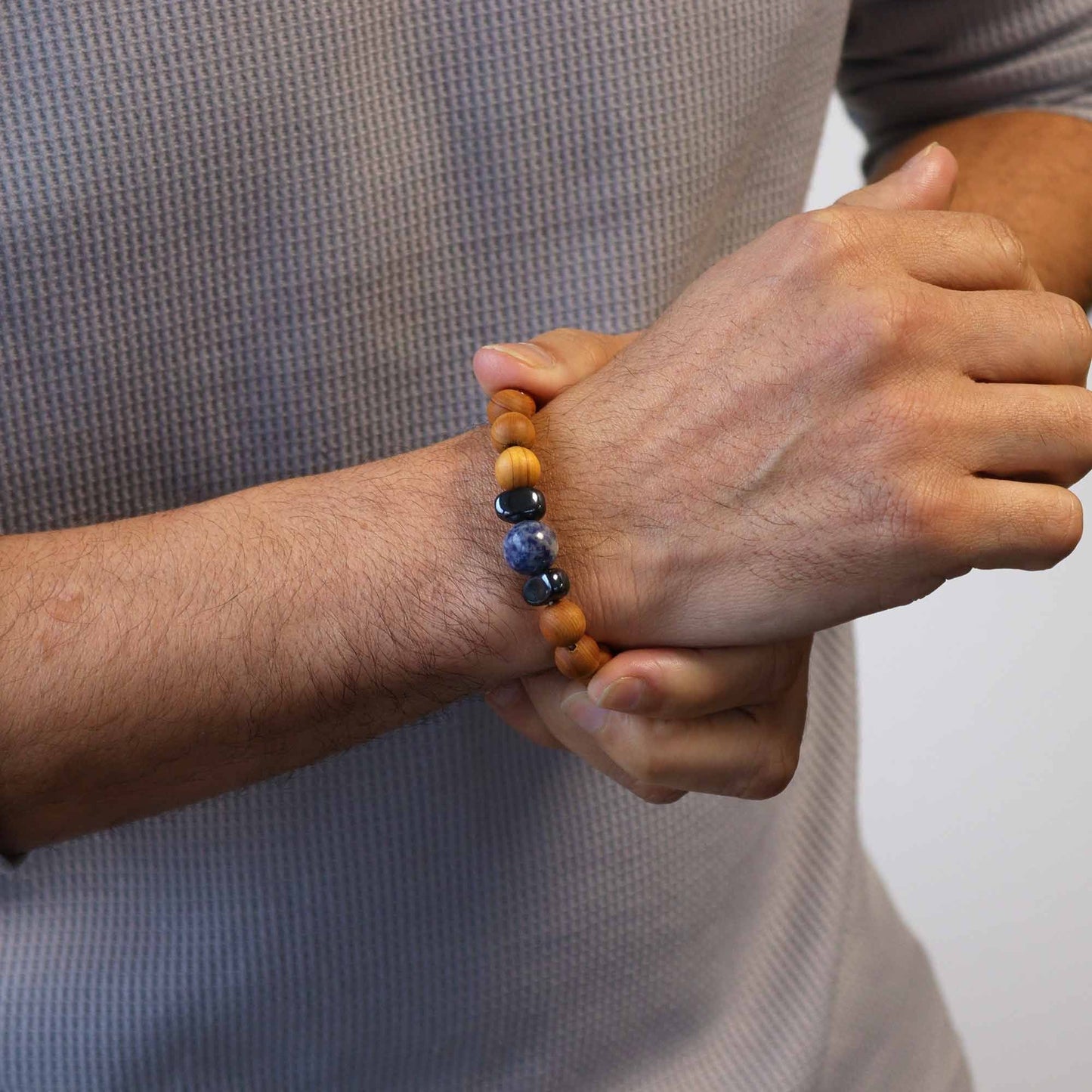 Cedarwood Throat Chakra Bangle with Sodalite - Luna Panther