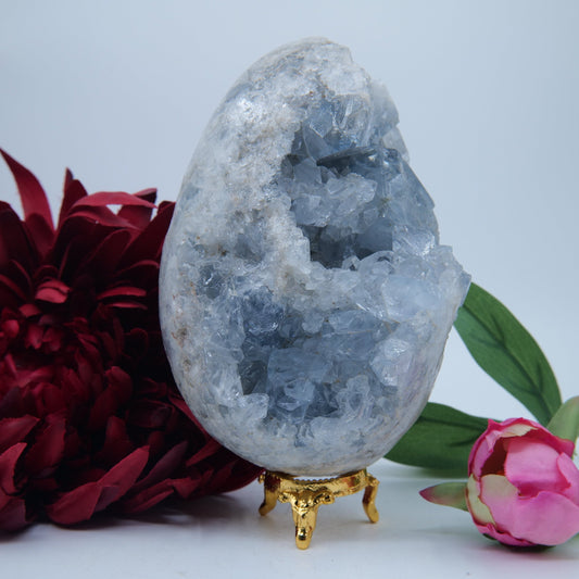 Polished Celestite Crystal Egg 1874g featuring pale sky-blue tone and soft translucence - Luna Panther