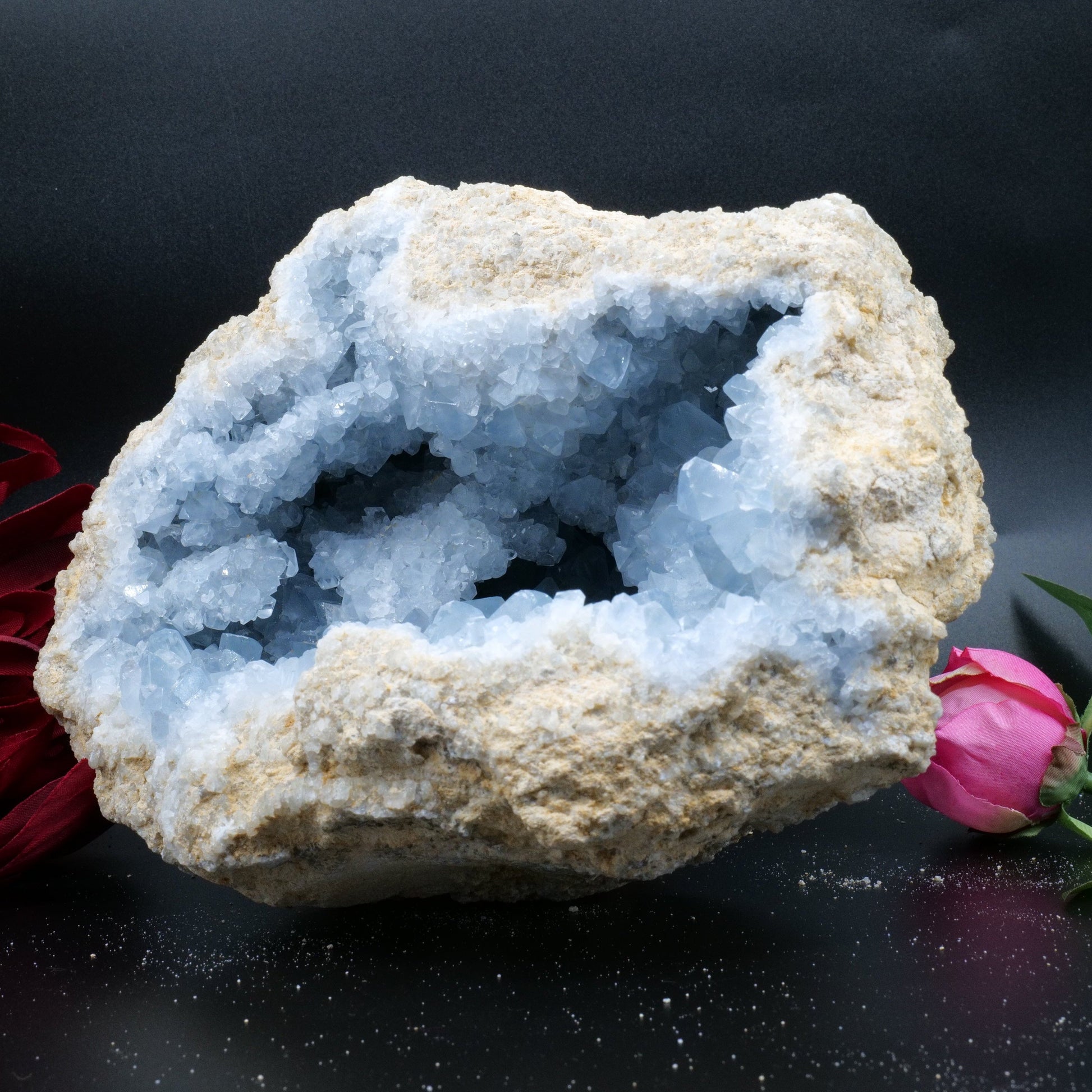 Natural Celestite Geode Cluster 3579G featuring pale sky-blue tone and soft translucence - Luna Panther
