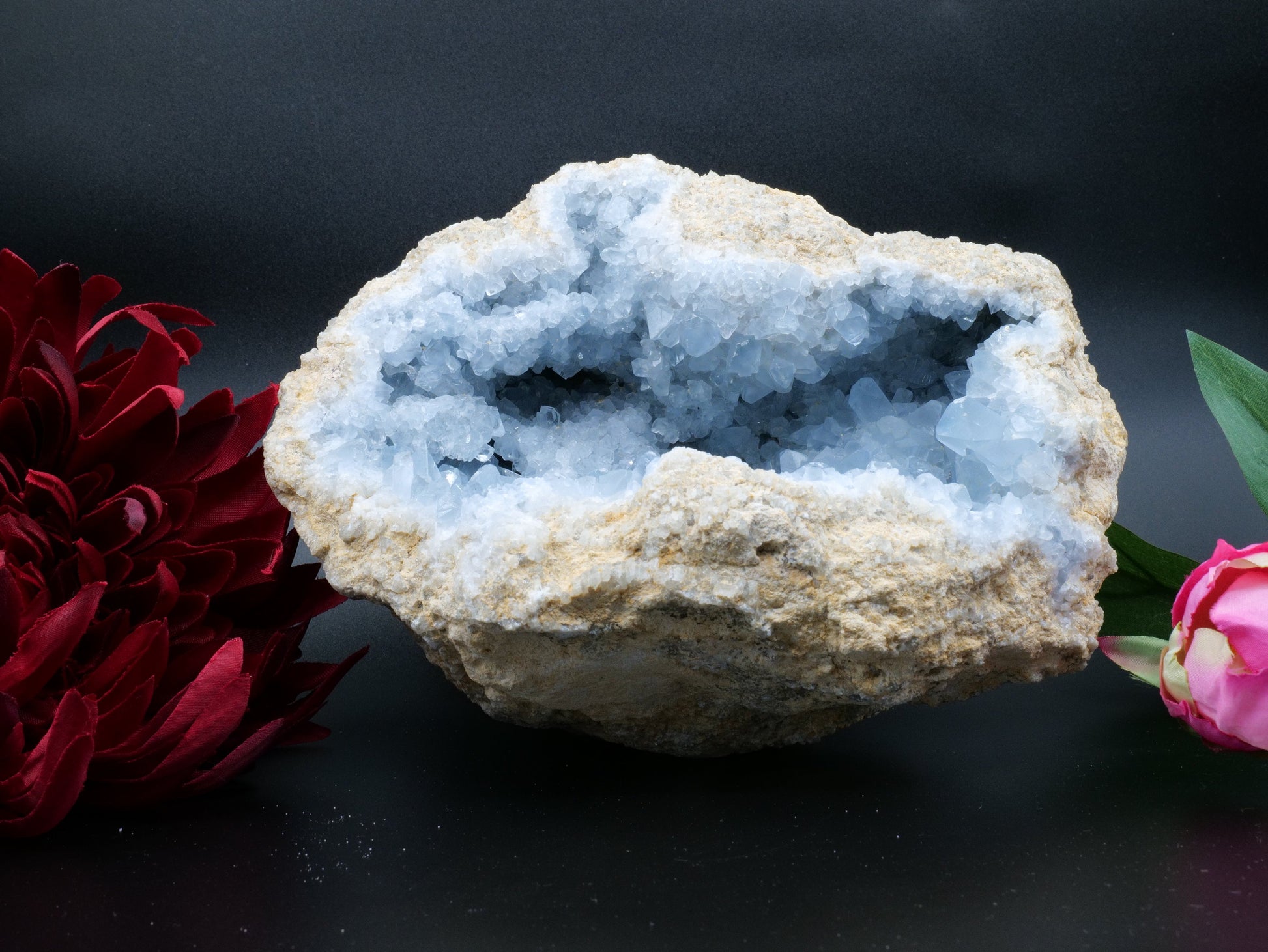 Natural Celestite Geode Cluster 3579G featuring pale sky-blue tone and soft translucence - Luna Panther