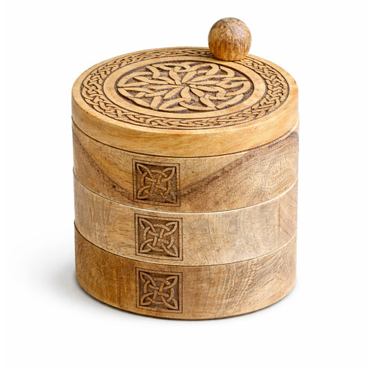 Celtic Carved 3 Tier Revolving Box - Luna Panther