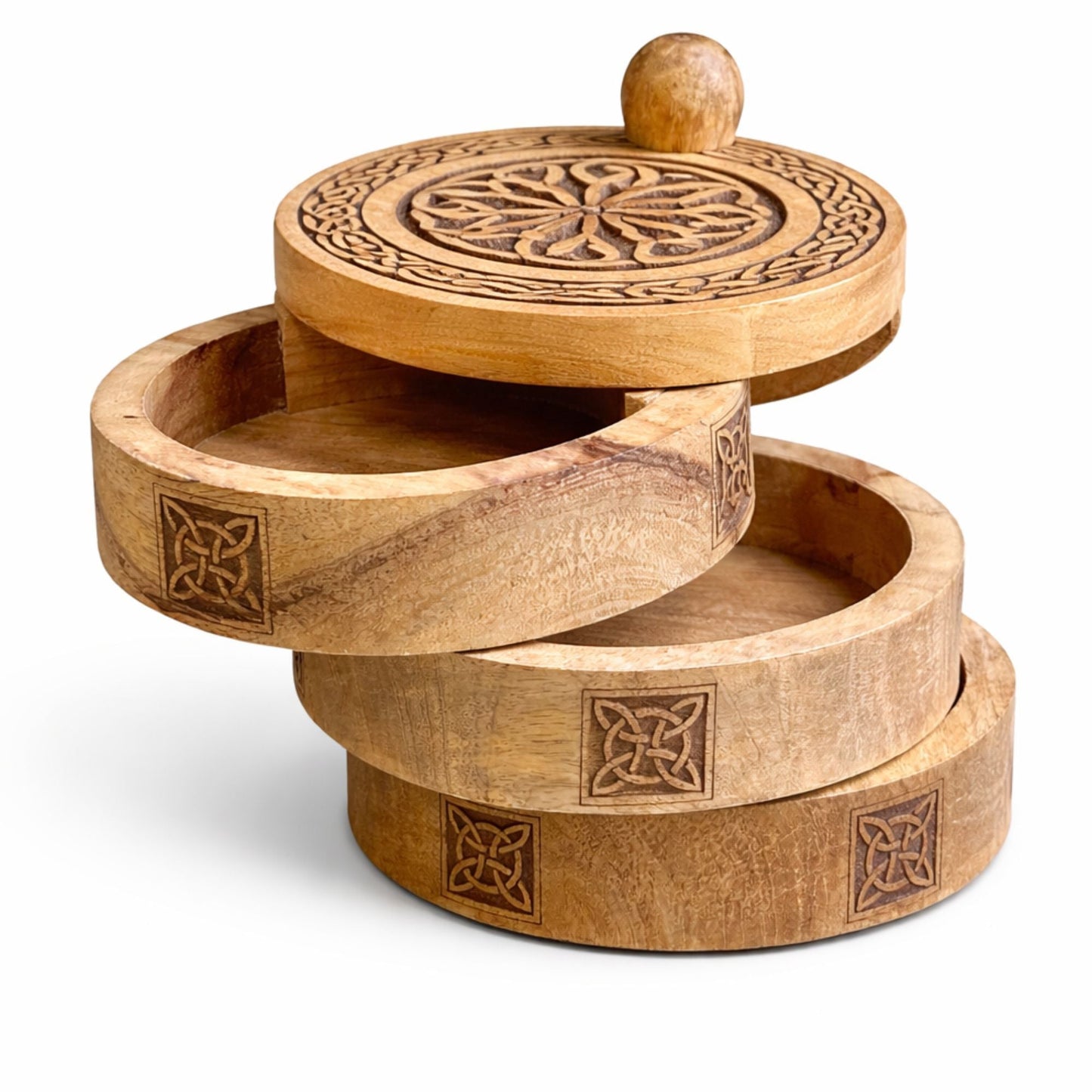 Celtic Carved 3 Tier Revolving Box — craft storage boxes & cases, image 4 of 5.