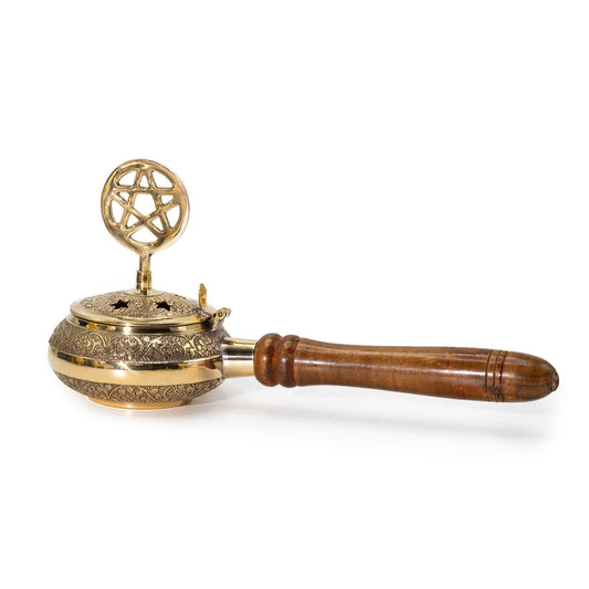 Censer Incense Burner with Wooden Handle - Pentagram - Luna Panther