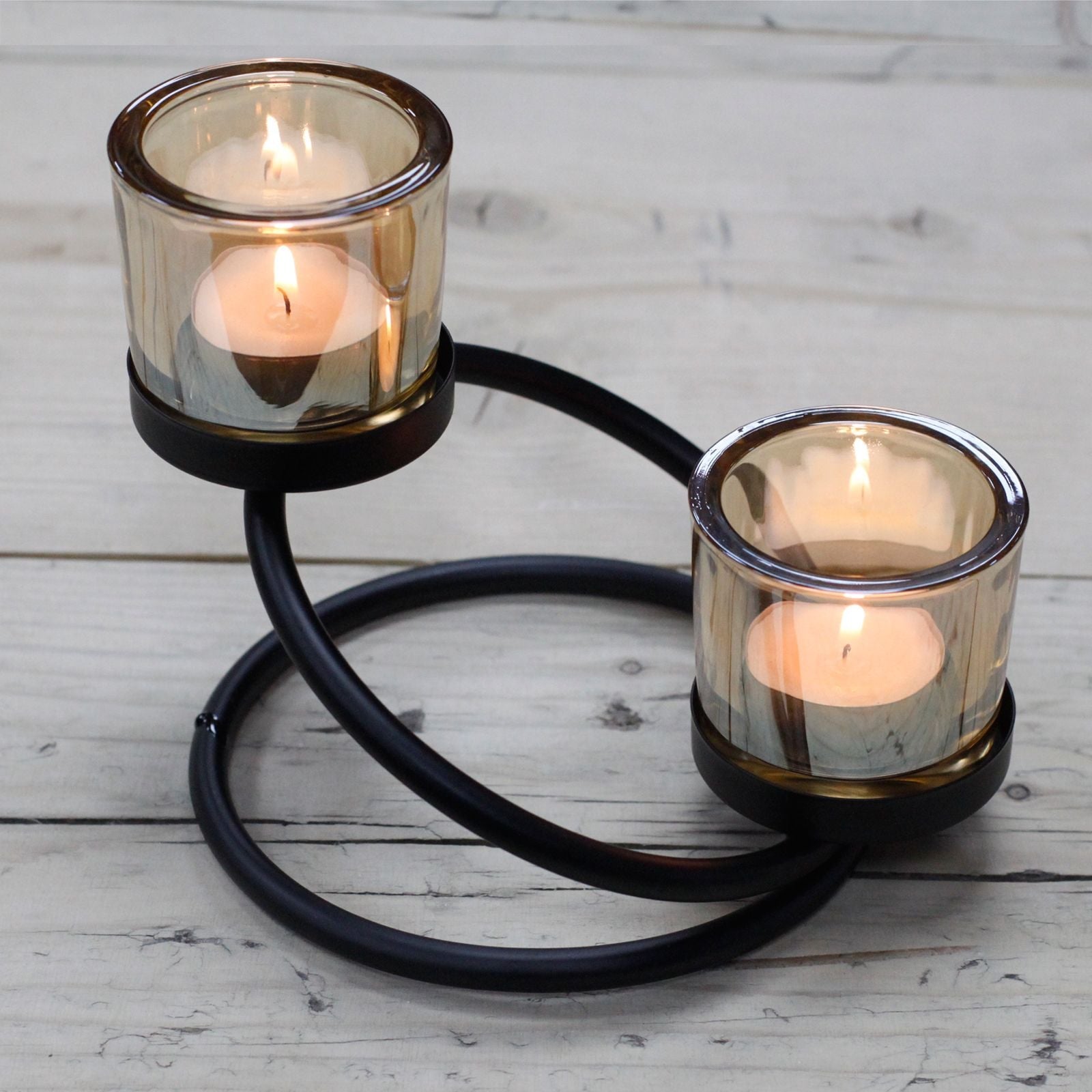 Centrepiece Iron Votive Candle Holder - 2 Cup Double Step - Luna Panther