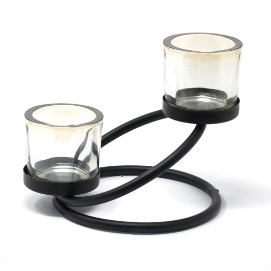 Centrepiece Iron Votive Candle Holder - 2 Cup Double Step - Luna Panther