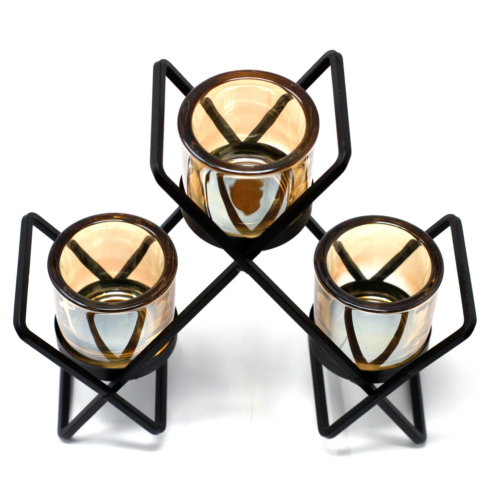 Centrepiece Iron Votive Candle Holder - 3 Cup Triangle - Luna Panther