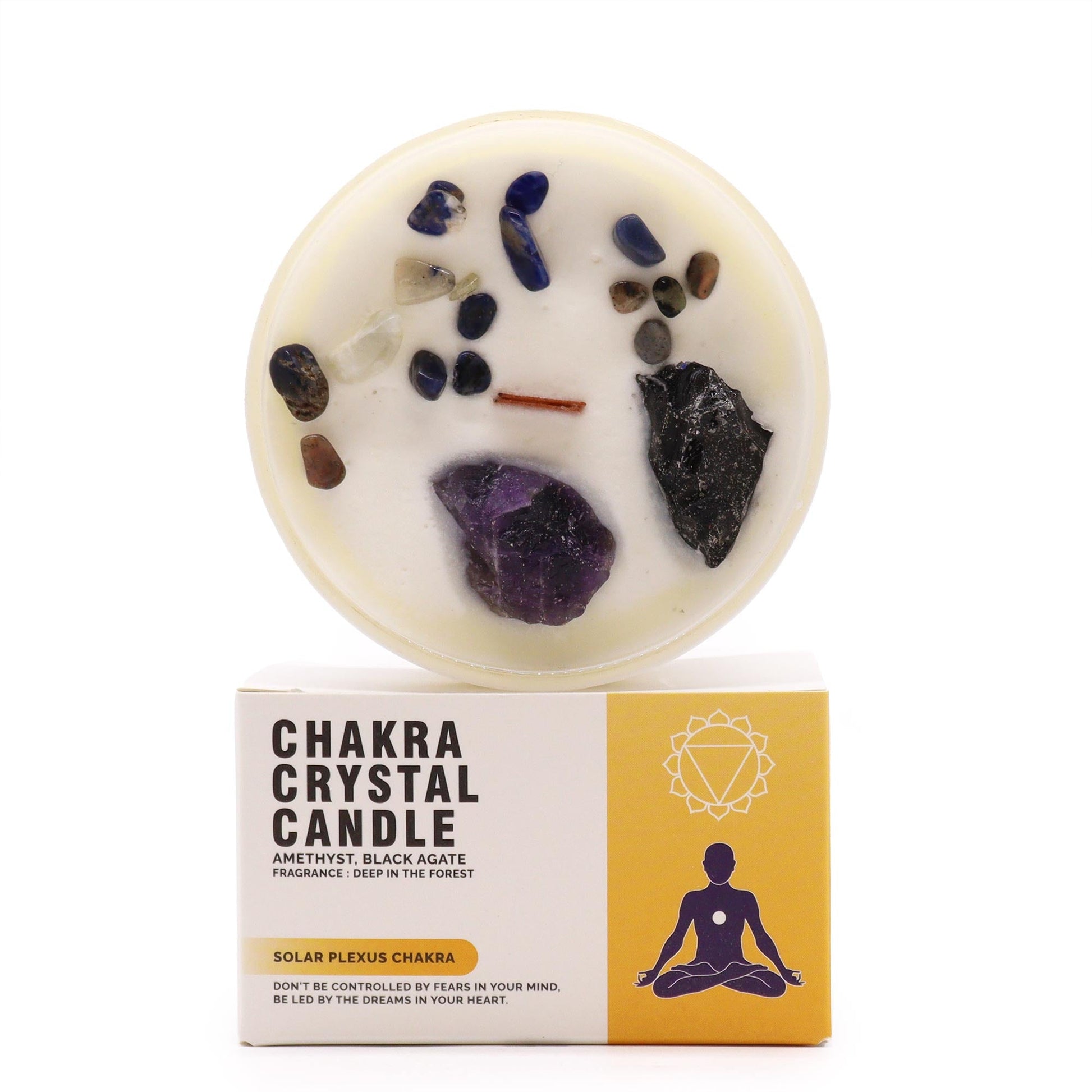Polished Chakra Crystal Candle - Solar Plexus Chakra featuring natural patterning and unique variations - Luna Panther