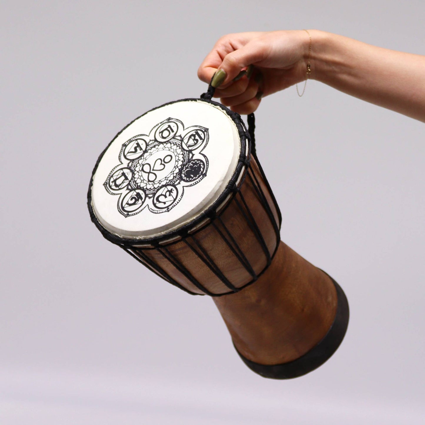 Chakra Wide Top Djembe Drum - 30cm High detail view 3 at Luna Panther