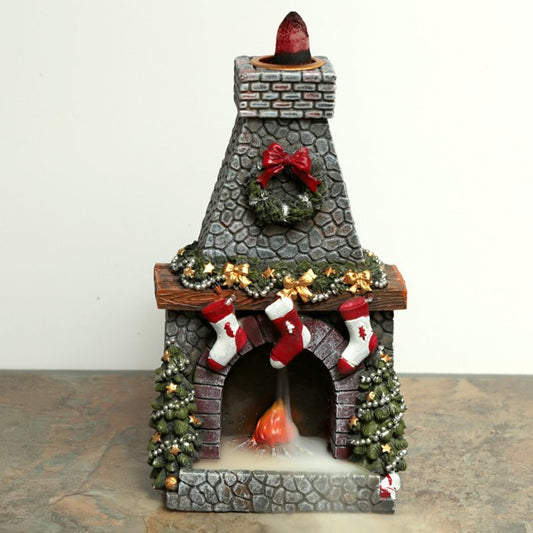 Polished Christmas Fireplace Backflow Incense Burner featuring natural patterning and unique variations - Luna Panther alternate view