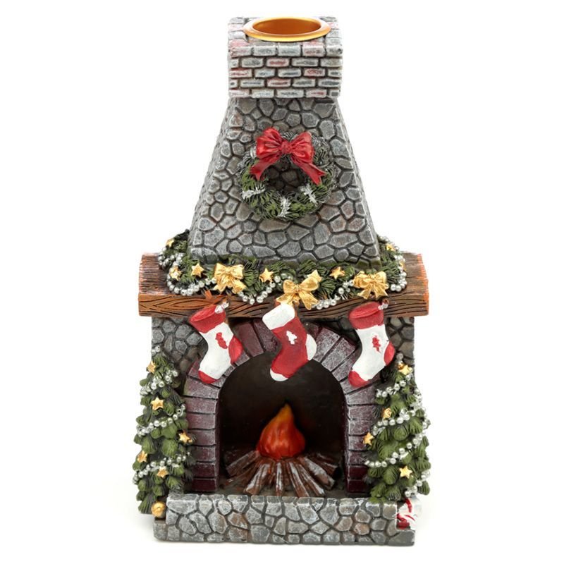 Polished Christmas Fireplace Backflow Incense Burner featuring natural patterning and unique variations - Luna Panther