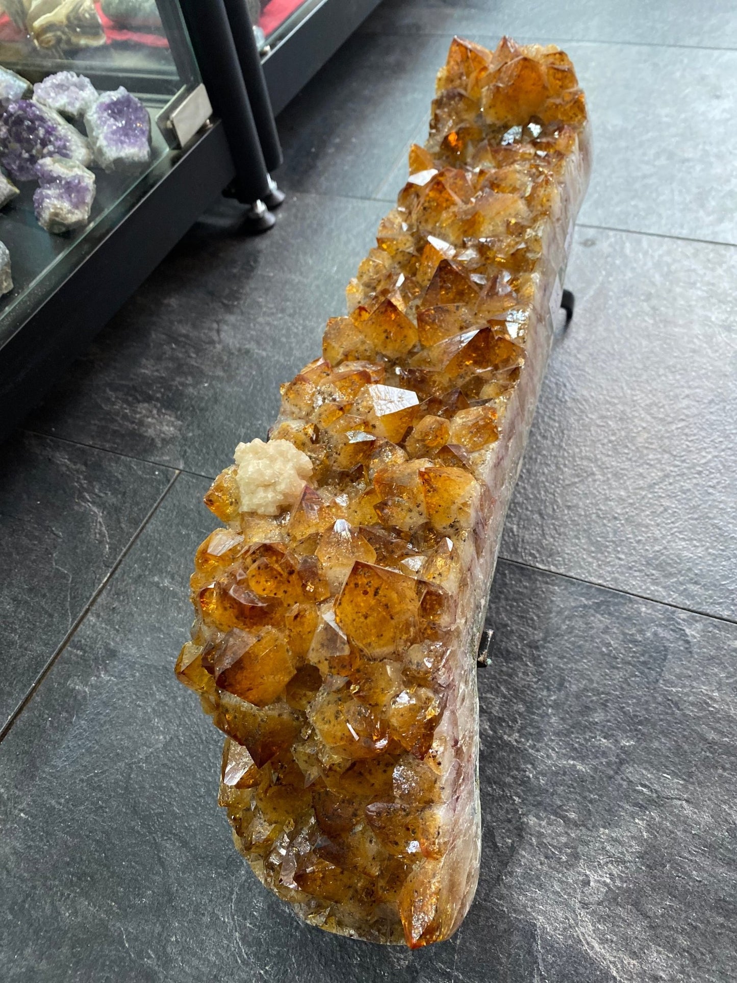Polished Citrine Bed 5.6KG On Custom Stand featuring golden yellow tone and warm translucence - Luna Panther