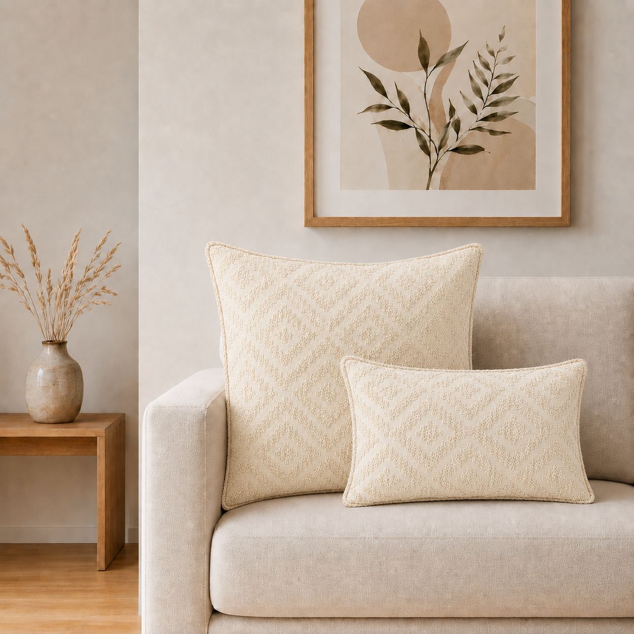 Classic Cushion Cover – Neutral Geo Creme – 30 × 50 cm – Lumber Style - Luna Panther