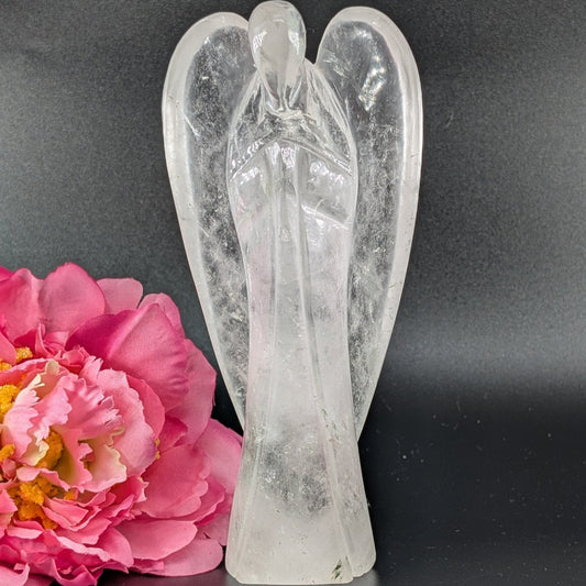 Polished Clear Quartz Angel 150mm 446grams featuring clear transparency and light-catching facets - Luna Panther