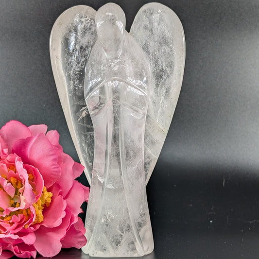 Polished Clear Quartz Angel 160mm 628 grams featuring clear transparency and light-catching facets - Luna Panther