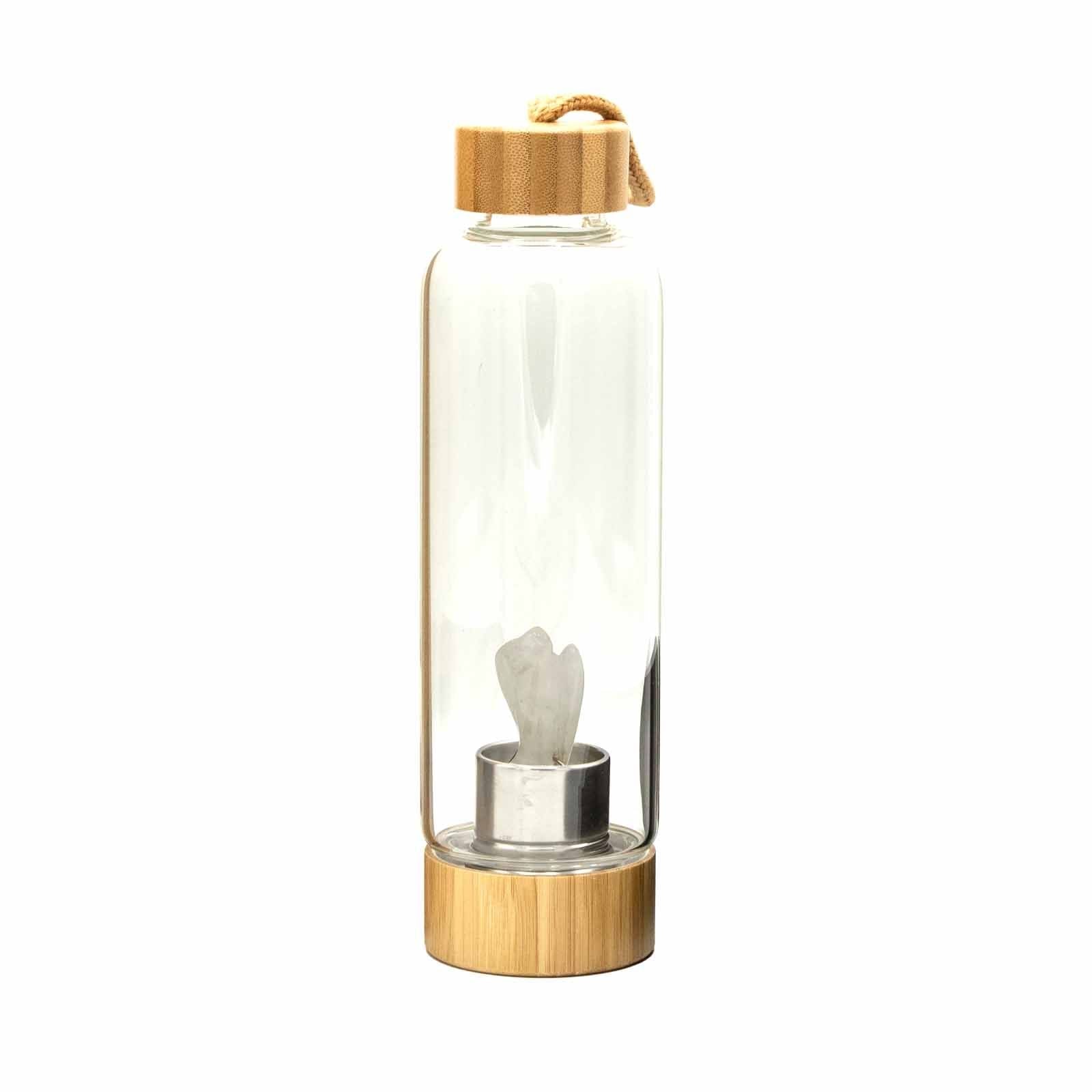 Clear Quartz Angel Crystal Infused Glass Water Bottle 500ml - Luna Panther