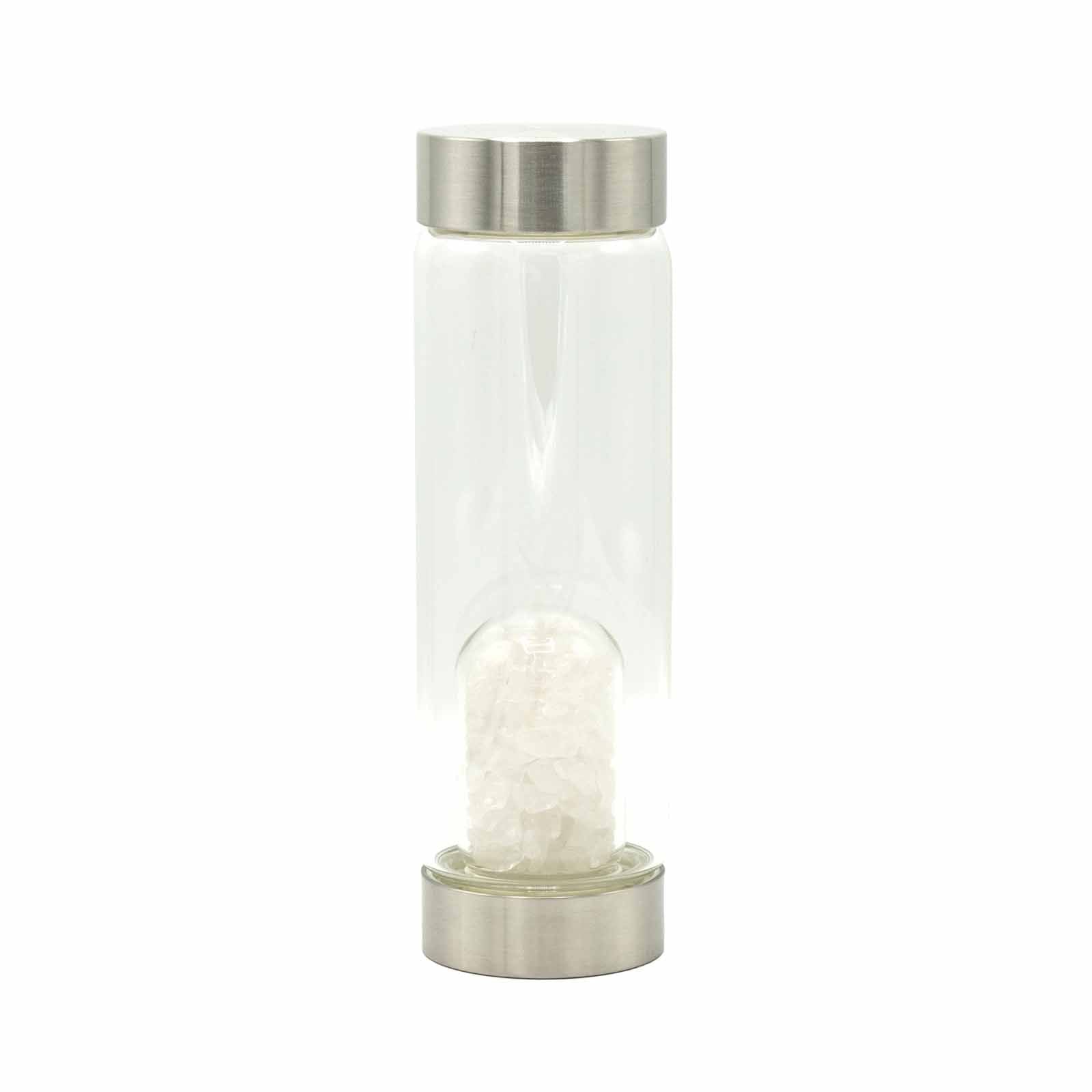 Clear Quartz Chips Crystal Infused Glass Water Bottle 500ml - Luna Panther