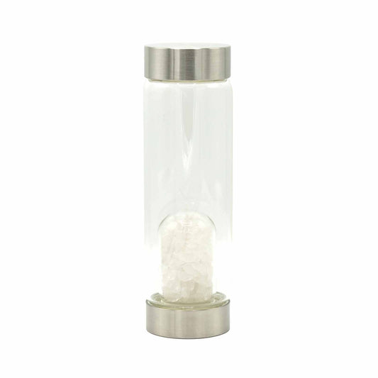Clear Quartz Chips Crystal Infused Glass Water Bottle 500ml - Luna Panther