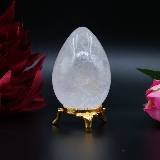 Polished Clear Quartz Egg 163g featuring clear transparency and light-catching facets - Luna Panther