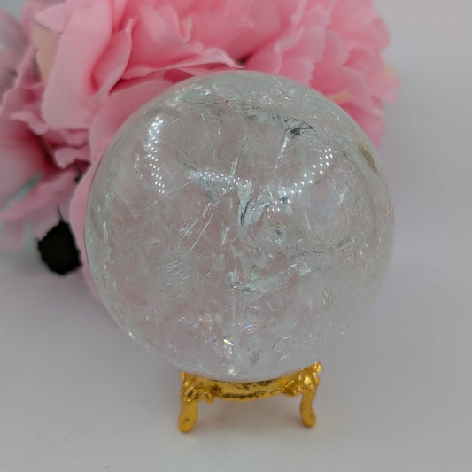 Polished Clear Quartz Sphere - 77mm, 616g featuring clear transparency and light-catching facets - Luna Panther