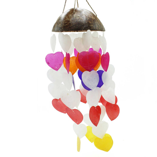 Coconut & Capiz Wind Chimes - Big Hearts - 40cm - Luna Panther