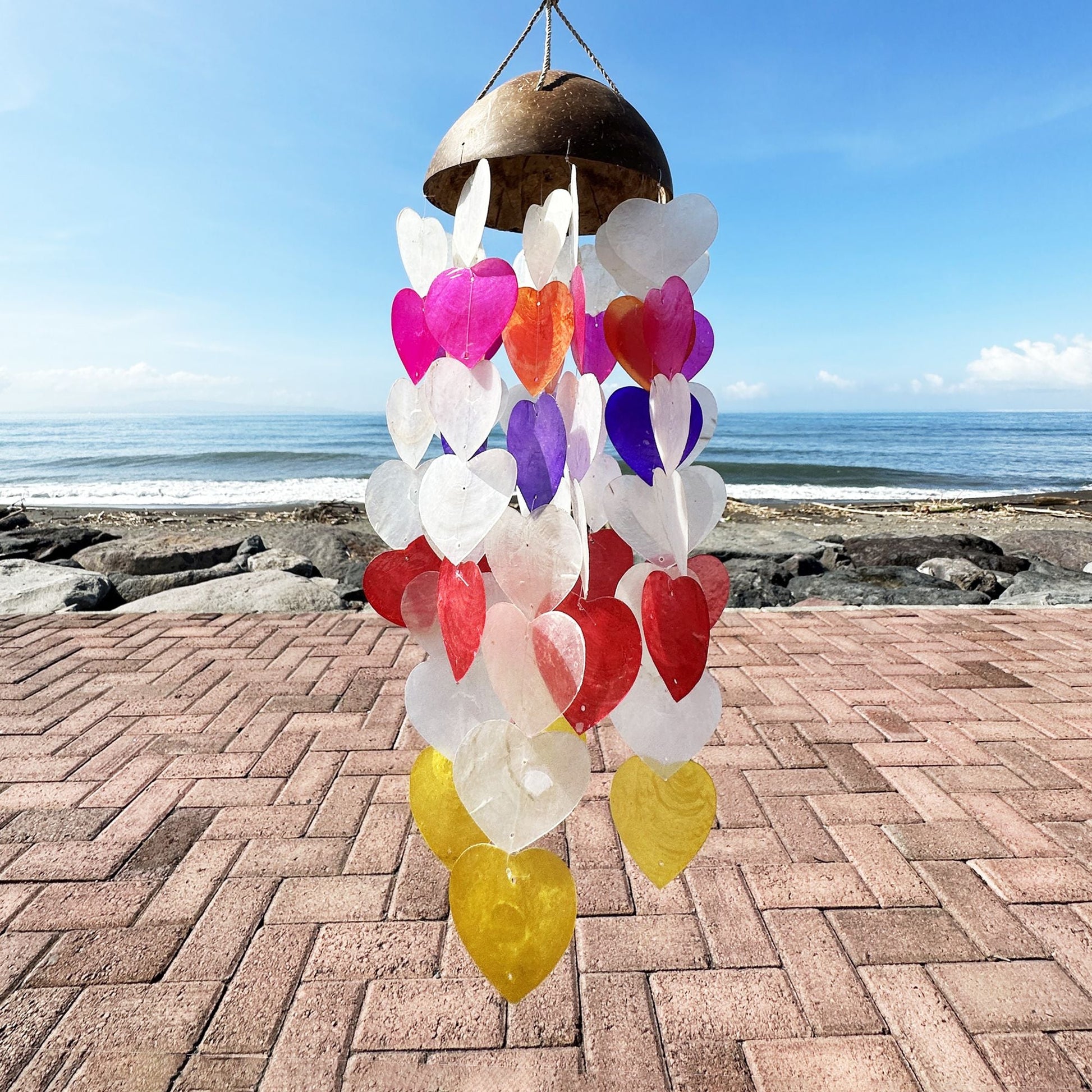Coconut & Capiz Wind Chimes - Big Hearts - 40cm - Luna Panther