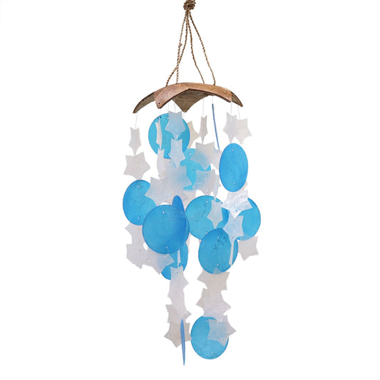 Coconut & Capiz Wind Chimes - Blue and White Stars - 30cm - Luna Panther