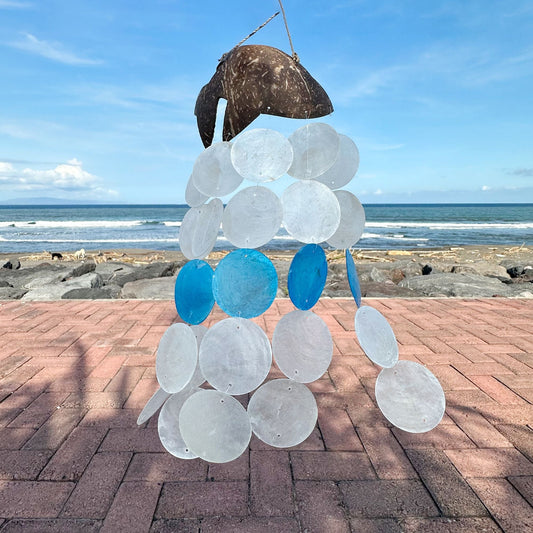 Coconut & Capiz Wind Chimes - Blue Dolphins - 30cm - Luna Panther