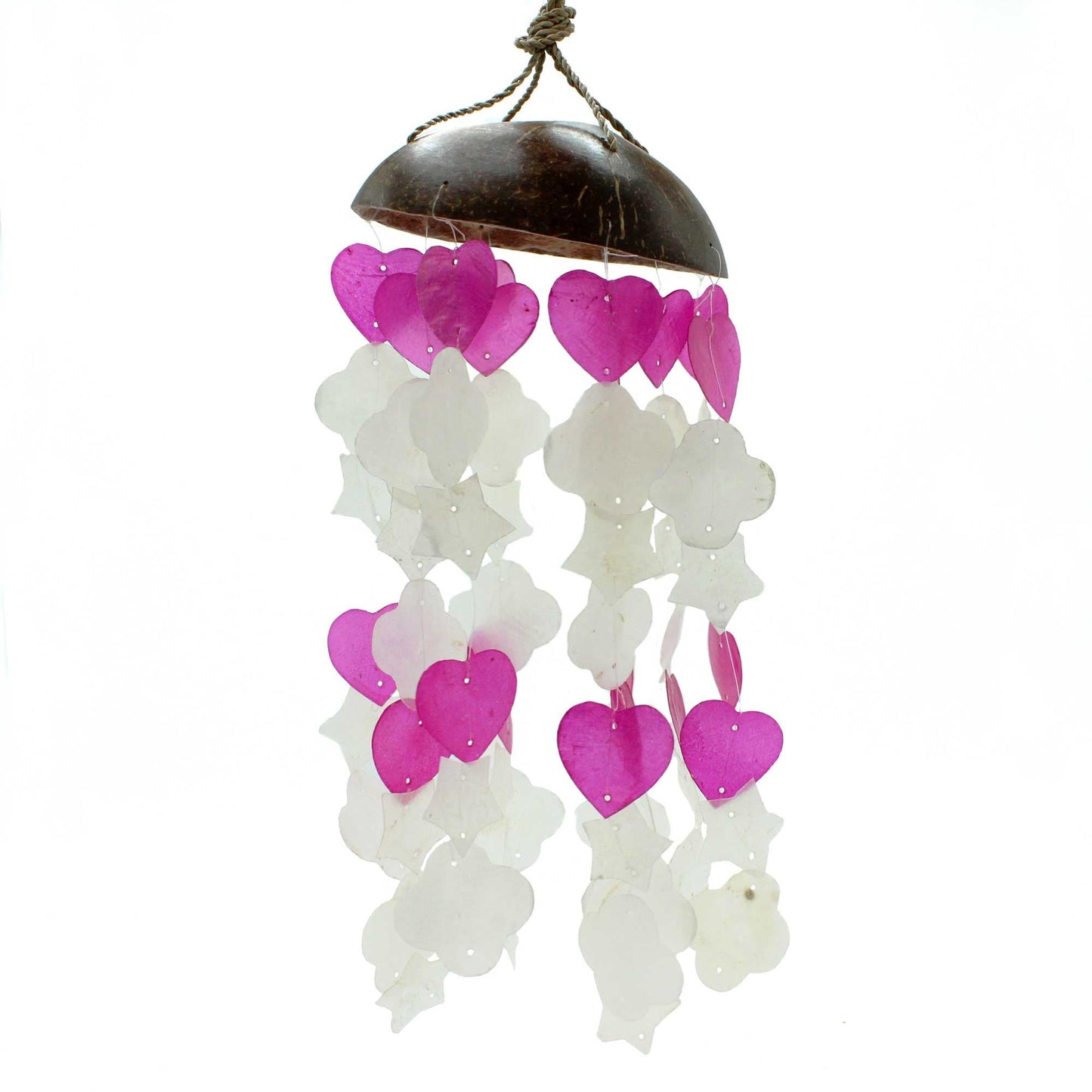 Coconut & Capiz Wind Chimes - Pink and White Mix Shapes - 35cm - Luna Panther