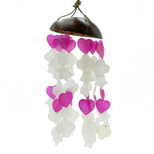 Coconut & Capiz Wind Chimes - Pink and White Mix Shapes - 35cm - Luna Panther
