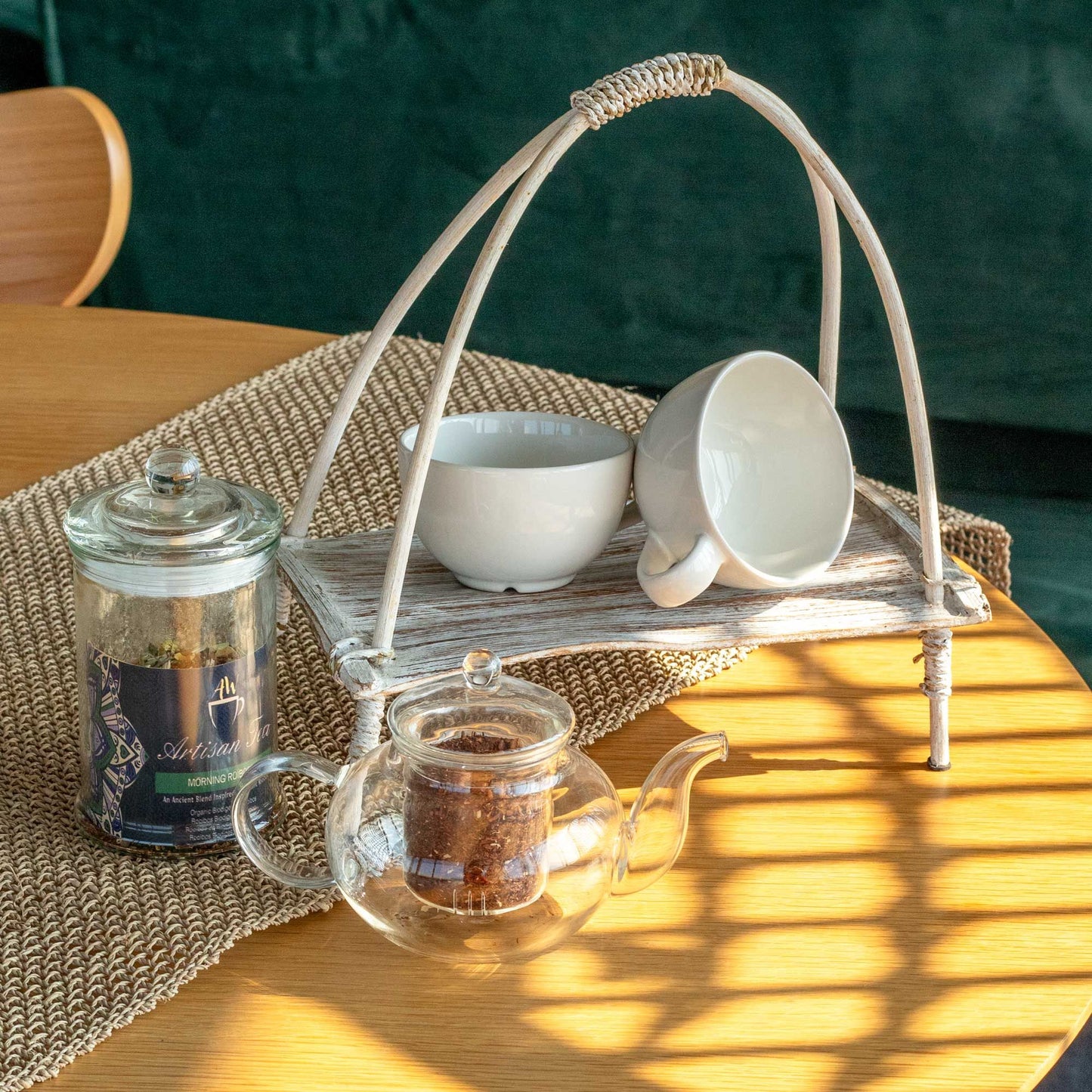 Coconut Leaf Tea Stand - Whitewash - Luna Panther