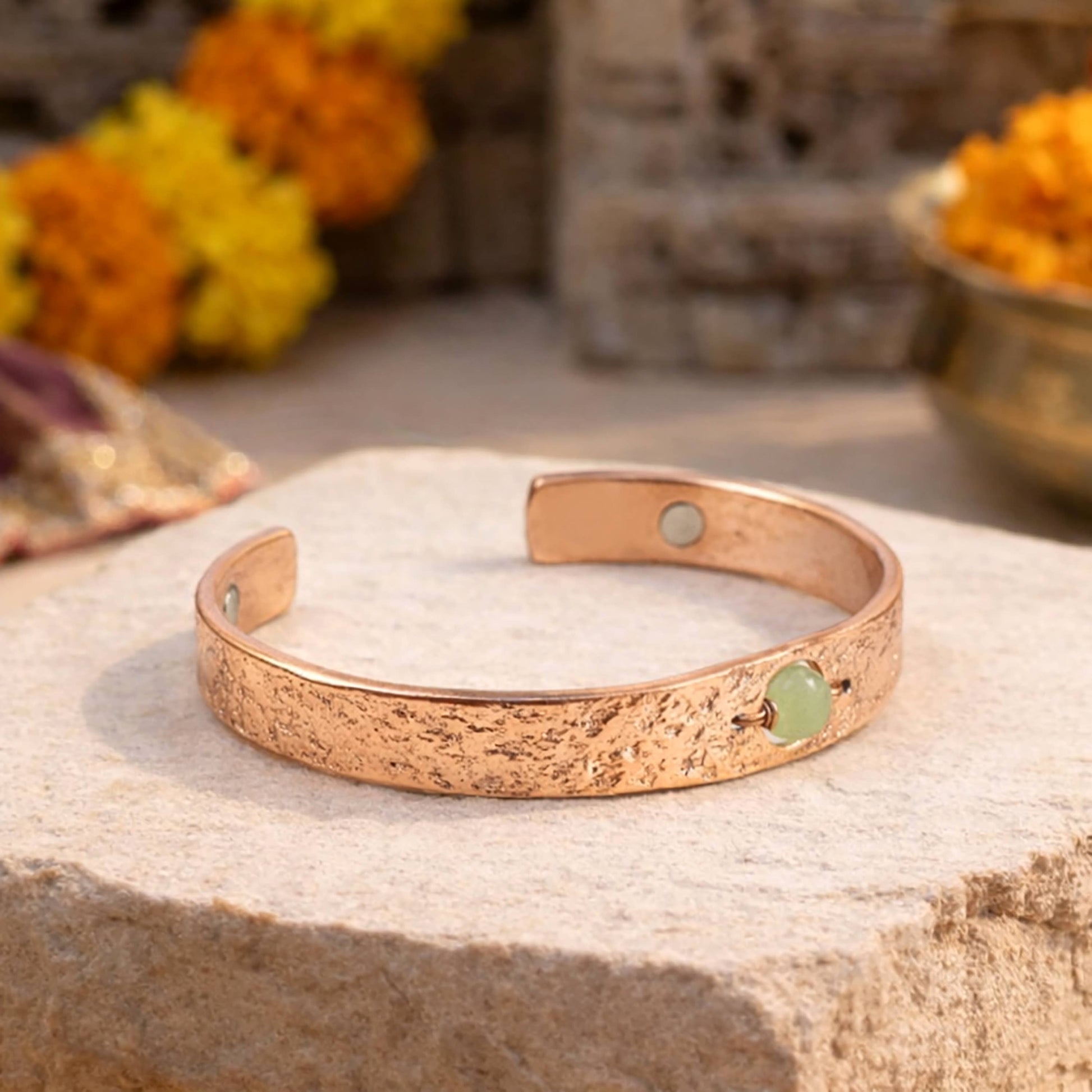 Copper Bracelet with Green Aventurine Crystal - Luna Panther