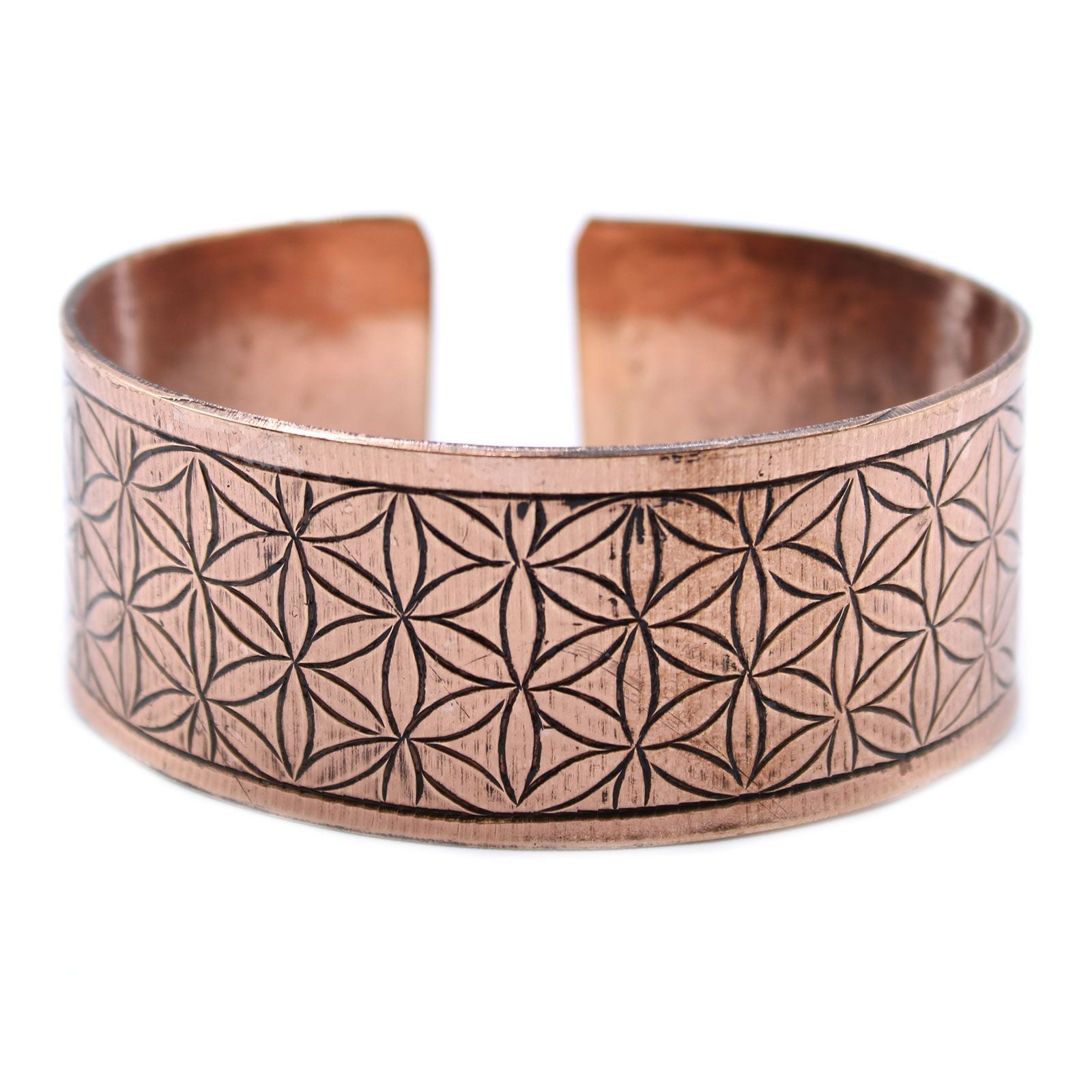 Polished Copper Tibetan Bracelet - Flower of Life featuring natural patterning and unique variations - Luna Panther