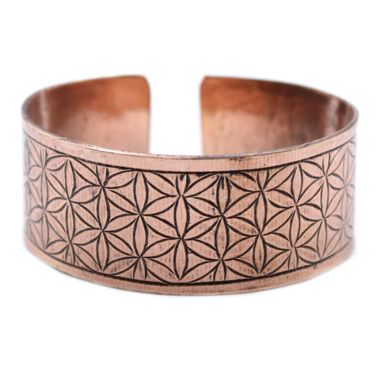 Polished Copper Tibetan Bracelet - Flower of Life featuring natural patterning and unique variations - Luna Panther