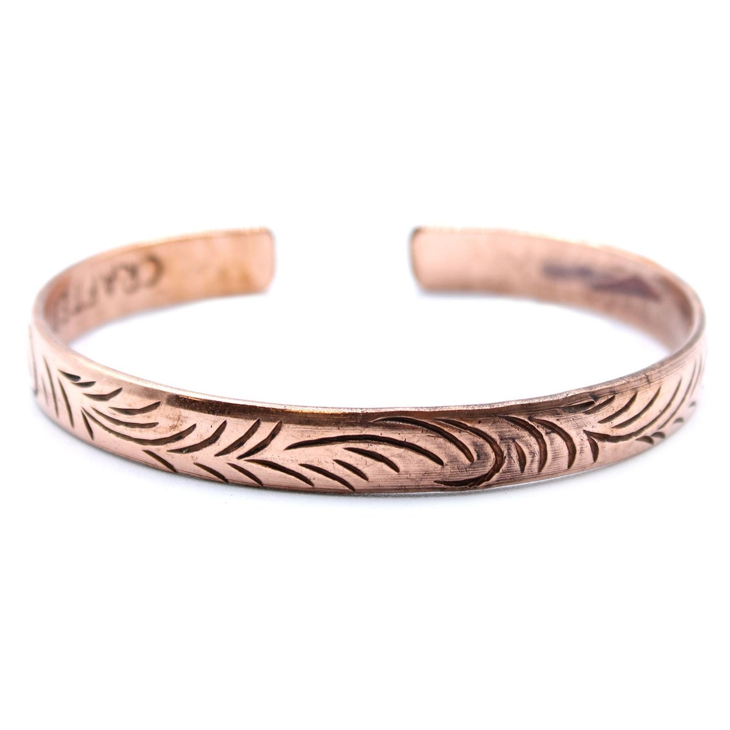 Polished Copper Tibetan Bracelet - Slim Tribal Swirls featuring natural patterning and unique variations - Luna Panther