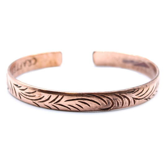 Polished Copper Tibetan Bracelet - Slim Tribal Swirls featuring natural patterning and unique variations - Luna Panther