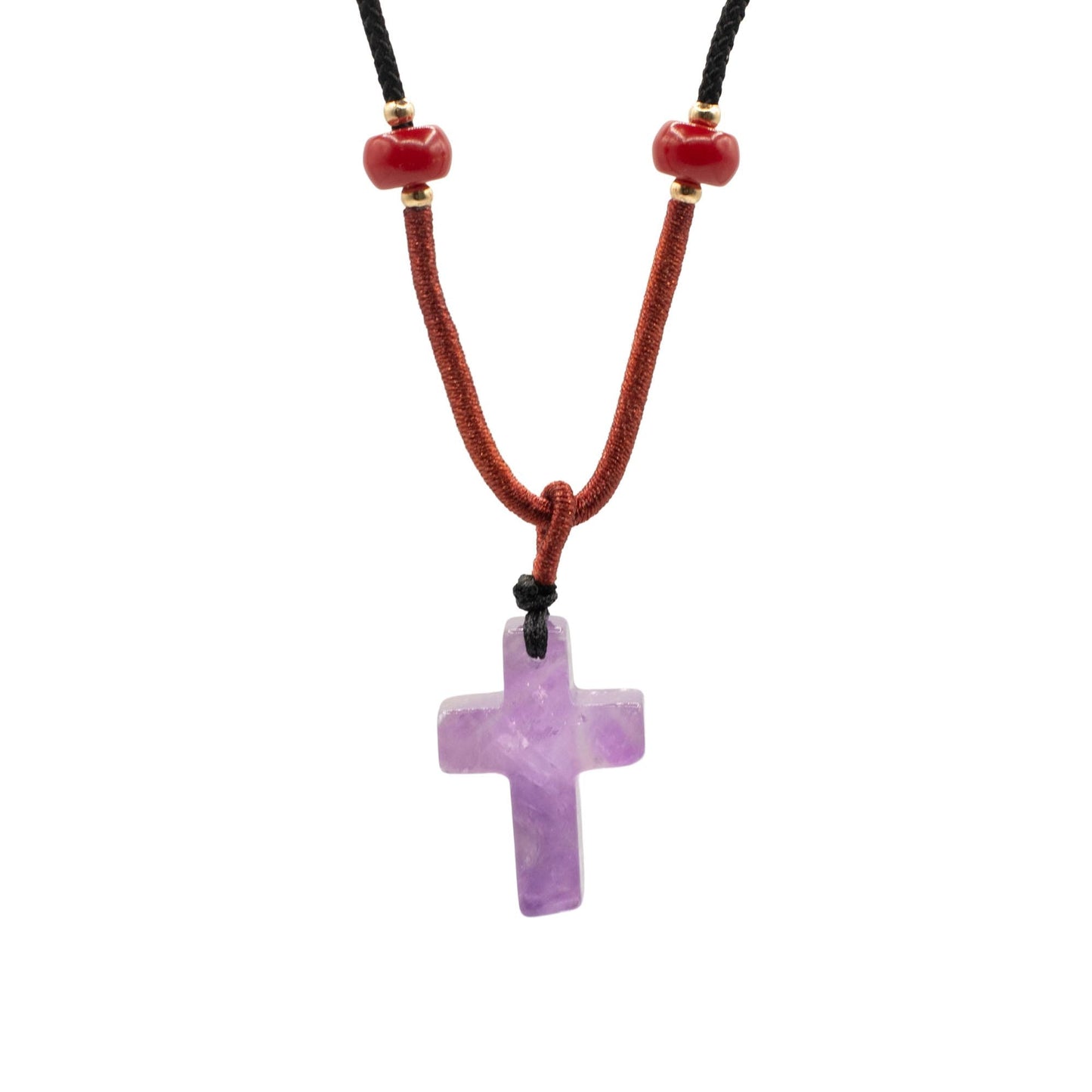 Cord Necklace Gemstone Pendant - Amethyst Cross - Luna Panther