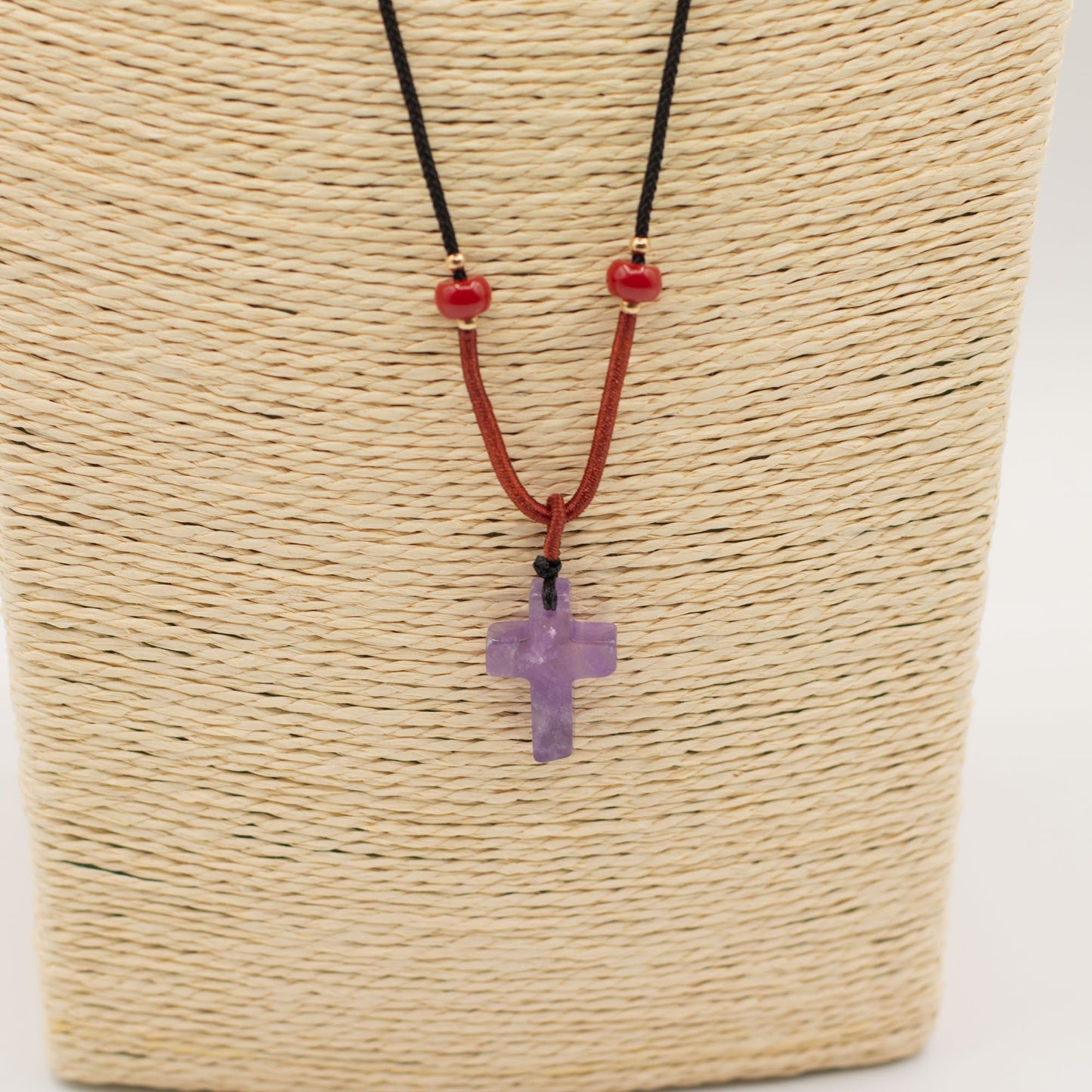 Cord Necklace Gemstone Pendant - Amethyst Cross - Luna Panther