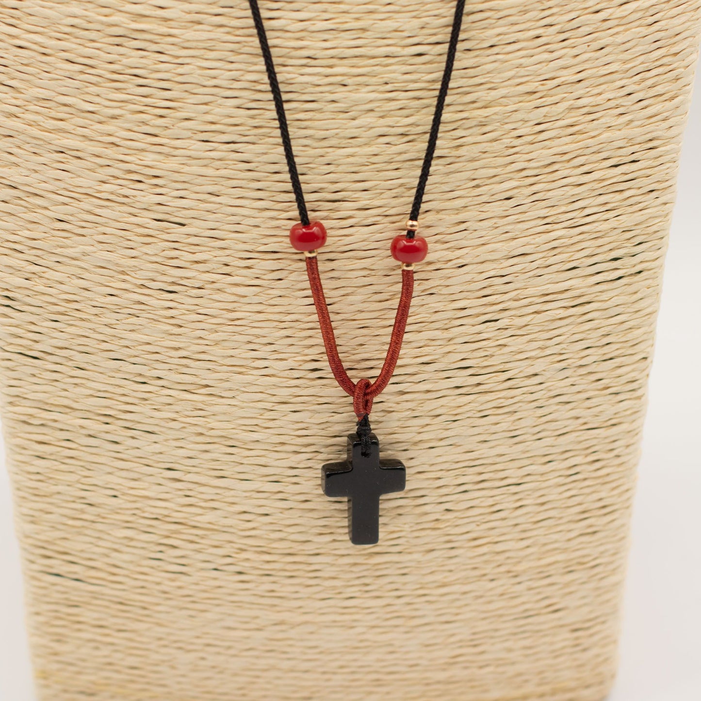 Cord Necklace Gemstone Pendant - Black Agate Cross - Luna Panther