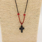 Cord Necklace Gemstone Pendant - Black Agate Cross - Luna Panther