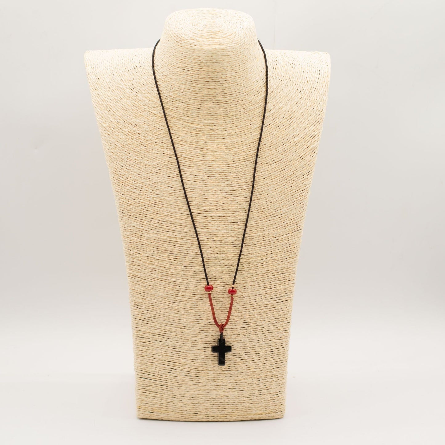 Cord Necklace Gemstone Pendant - Black Agate Cross - Luna Panther