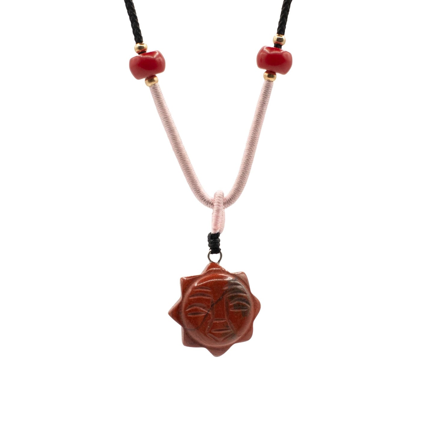 Cord Necklace Gemstone Pendant - Carnelian Sun Face - Luna Panther