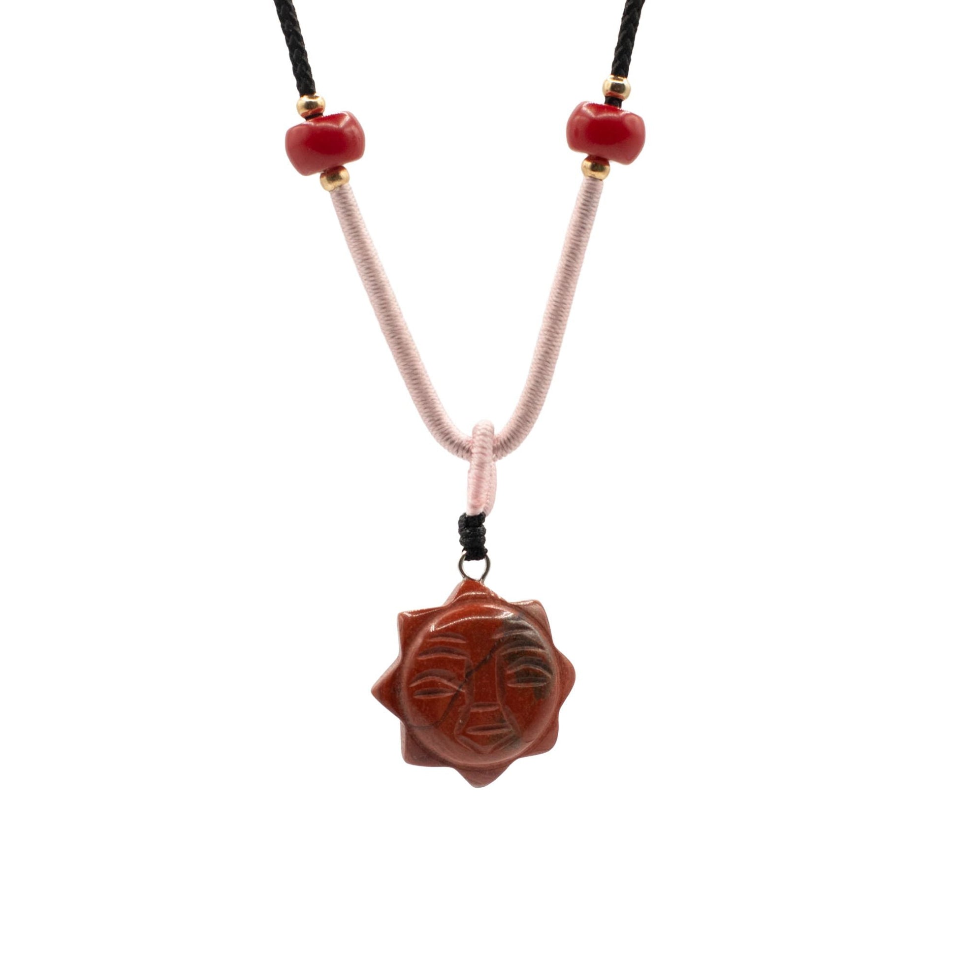 Cord Necklace Gemstone Pendant - Carnelian Sun Face - Luna Panther